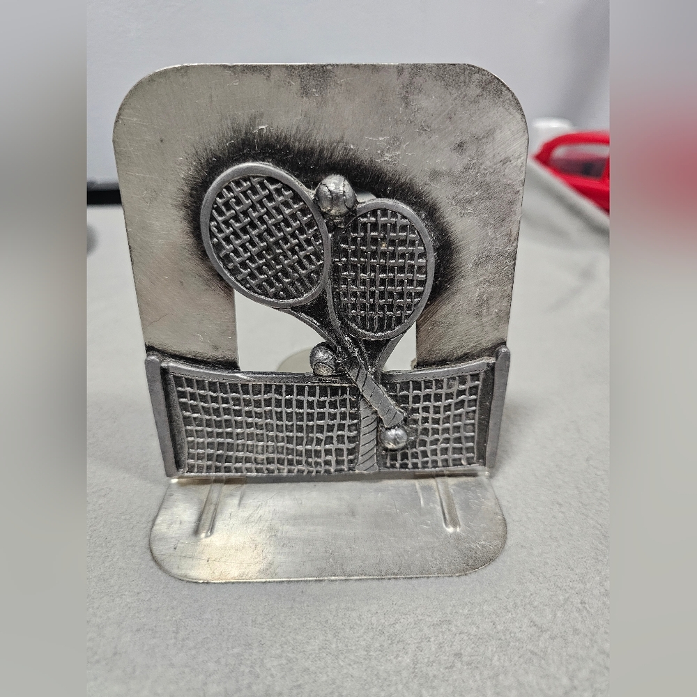 Arthur Court 1986 Vintage Pewter Tennis Racket Net Bookend Sports Decor
